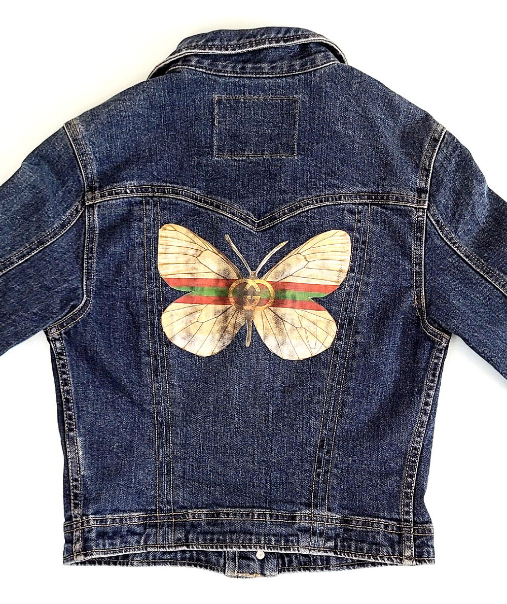 HARD TAIL Blue Denim Button Closure Butterfly Jean Jacket Womens Sz Small USA